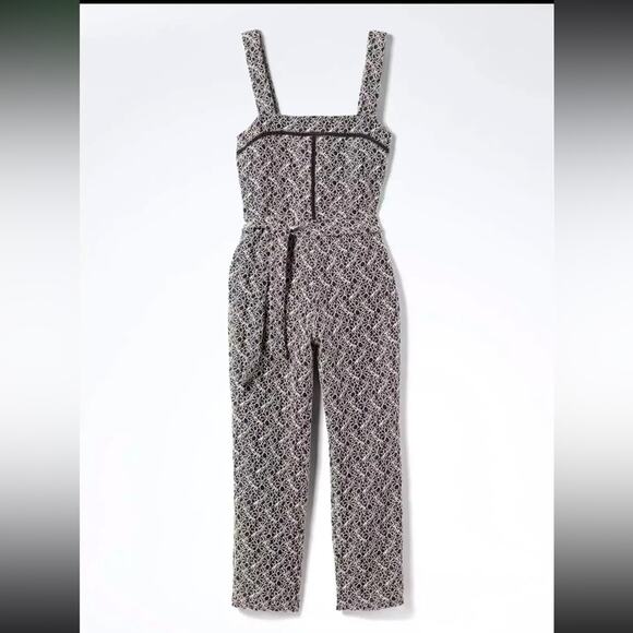Banana Republic Belted Jumpsuit with Ladder Lace in Navy/Cream - Picture 2 of 11